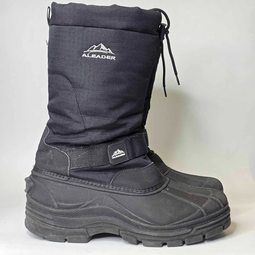 Aleader Snow Boots Men's Size 10 Black Waterproof Thinsulate Pull On Shoes